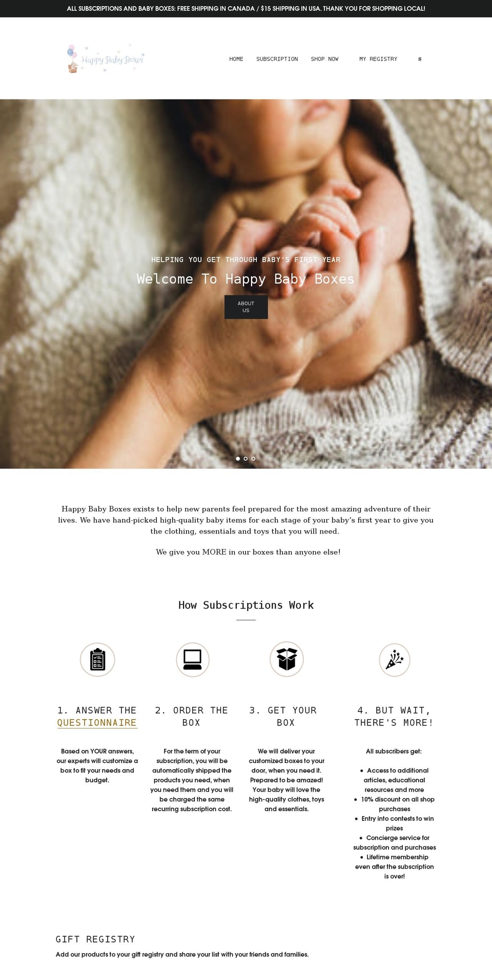 happybabyboxes.com shopify website screenshot