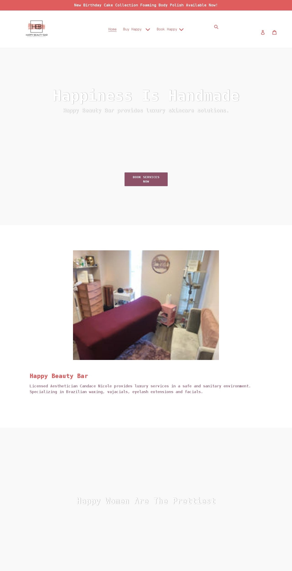 happybeautybar.com shopify website screenshot