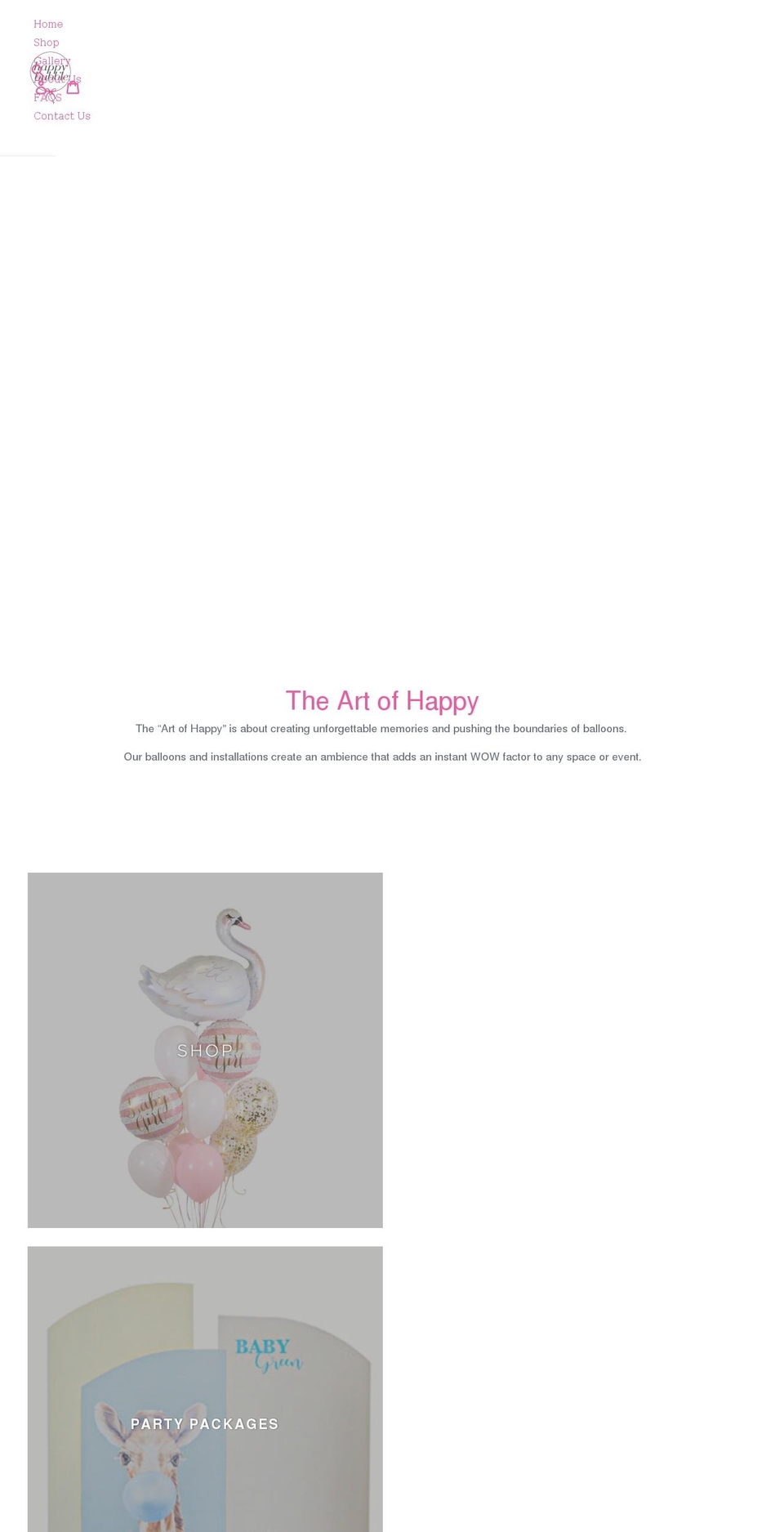 happybubbleballoons.com shopify website screenshot