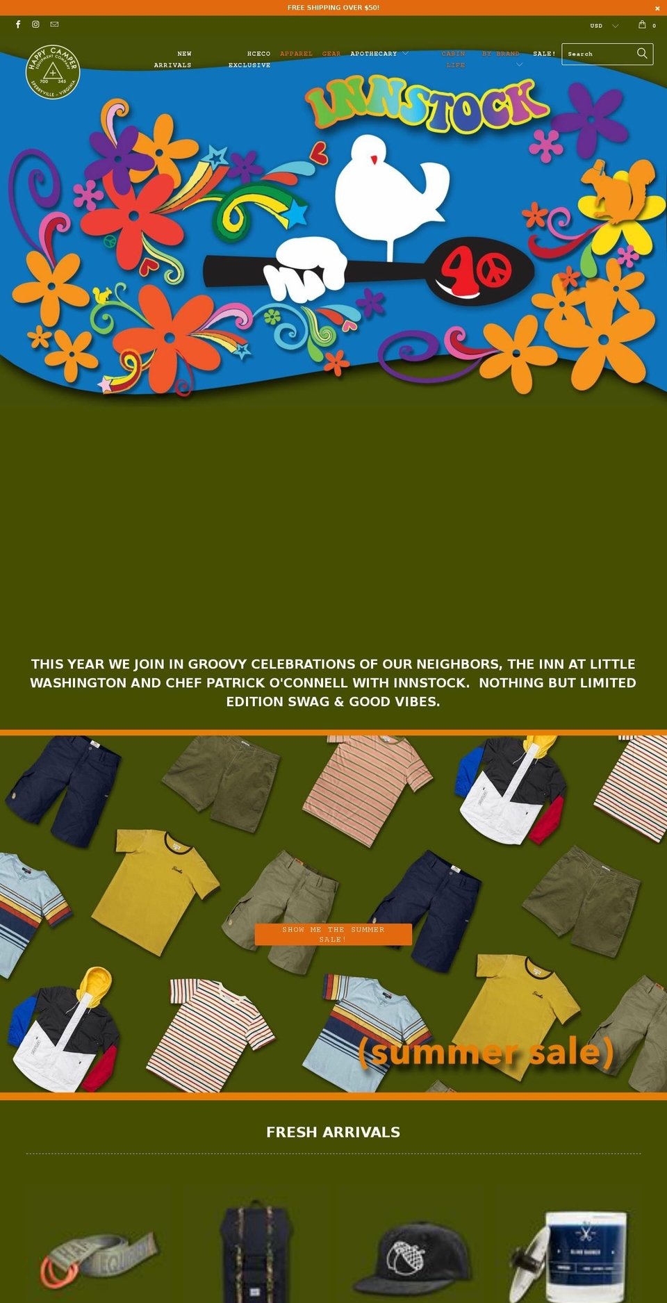 happycamperequipment.com shopify website screenshot