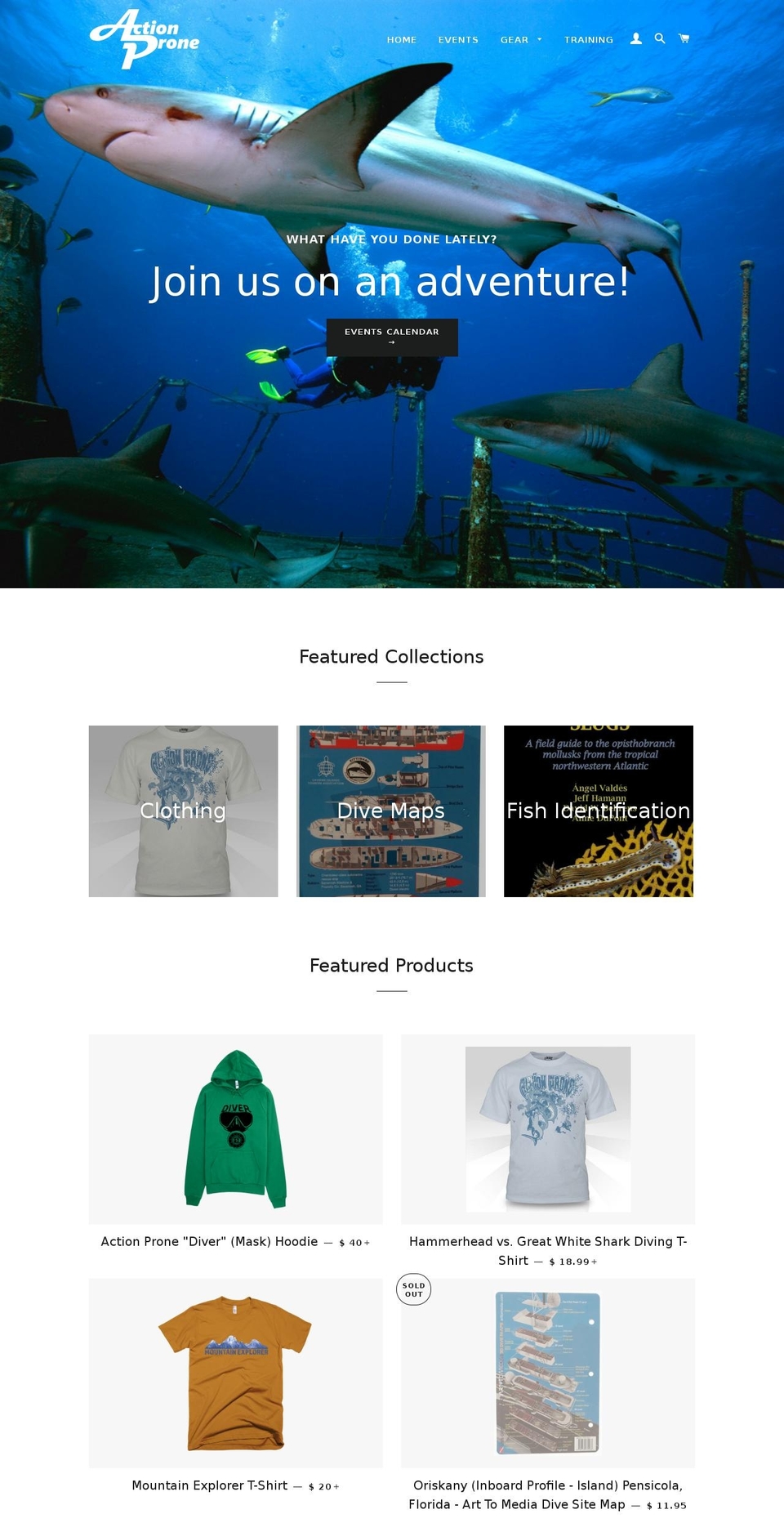 happyclamscuba.com shopify website screenshot