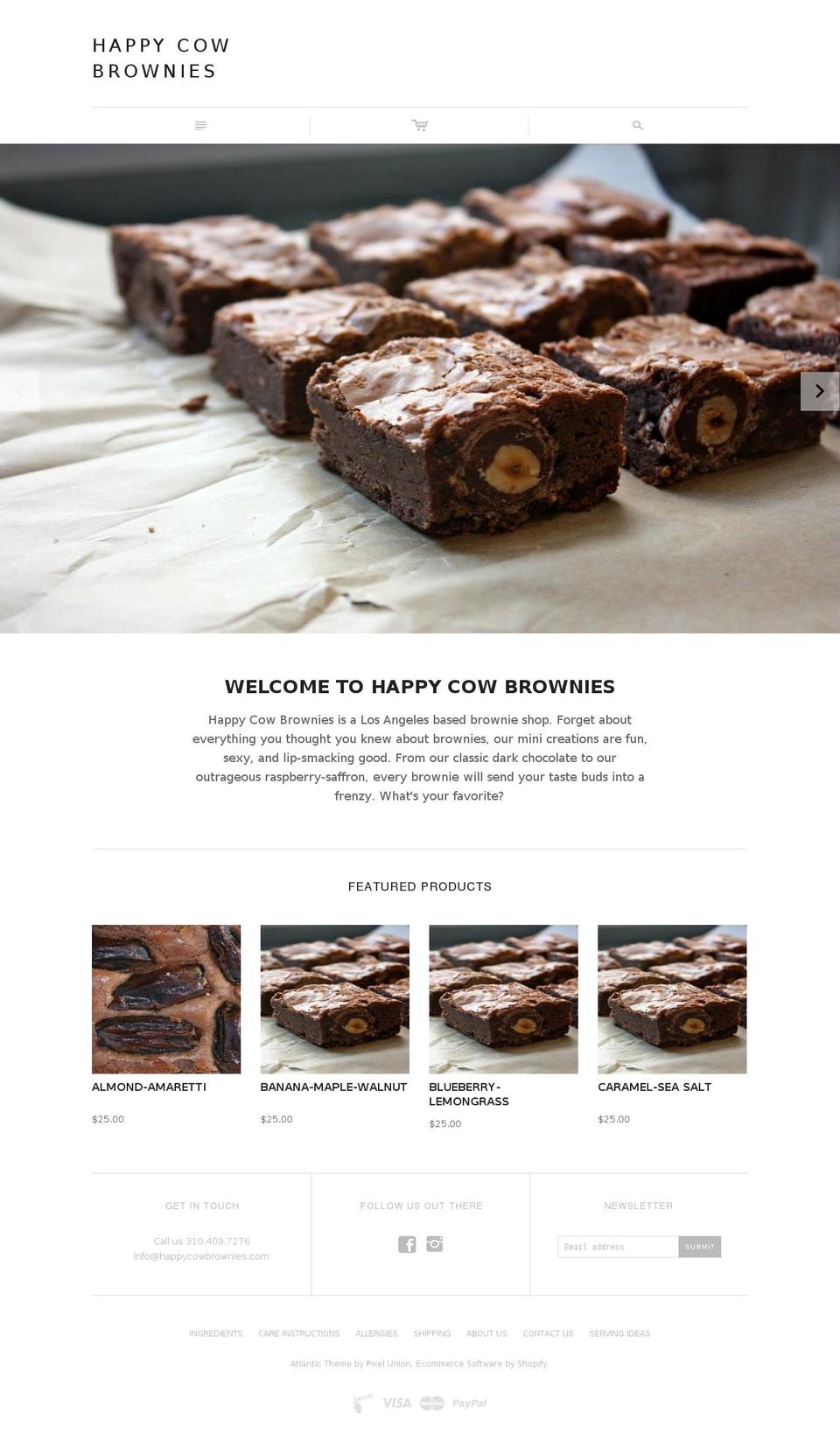 happycowbrownies.com — Shopify storefront screenshot
