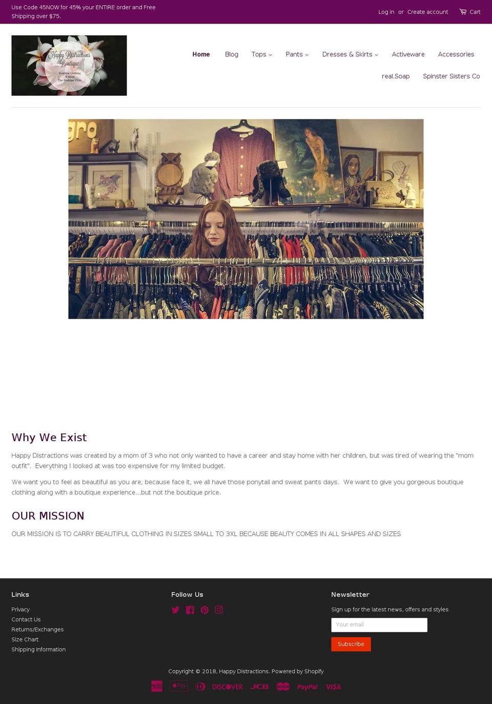 happydistractionsboutique.com shopify website screenshot