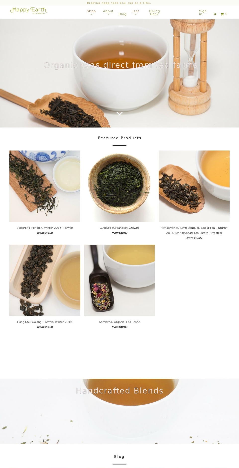 happyearthtea.com shopify website screenshot