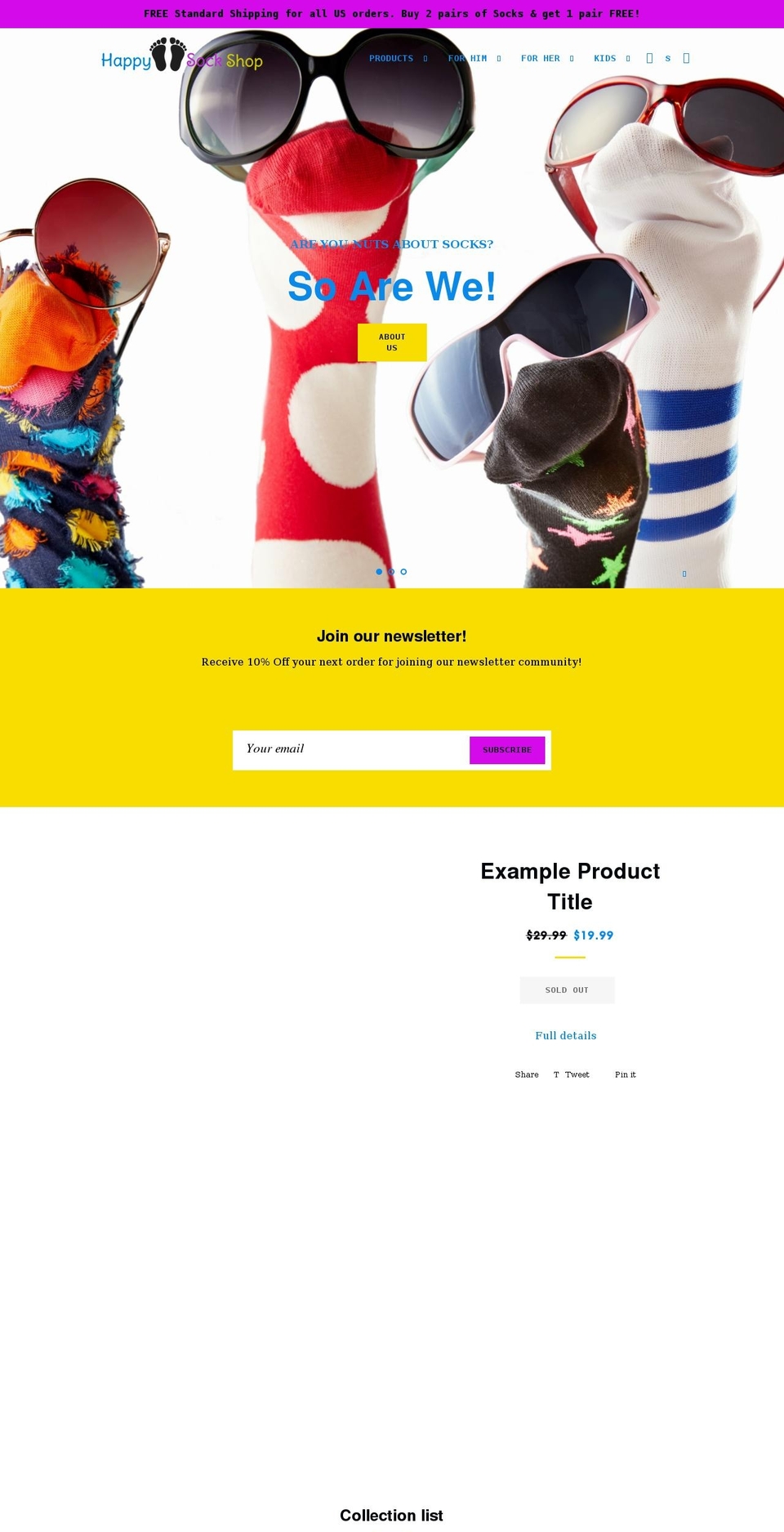 happyfeetsockshop.com shopify website screenshot