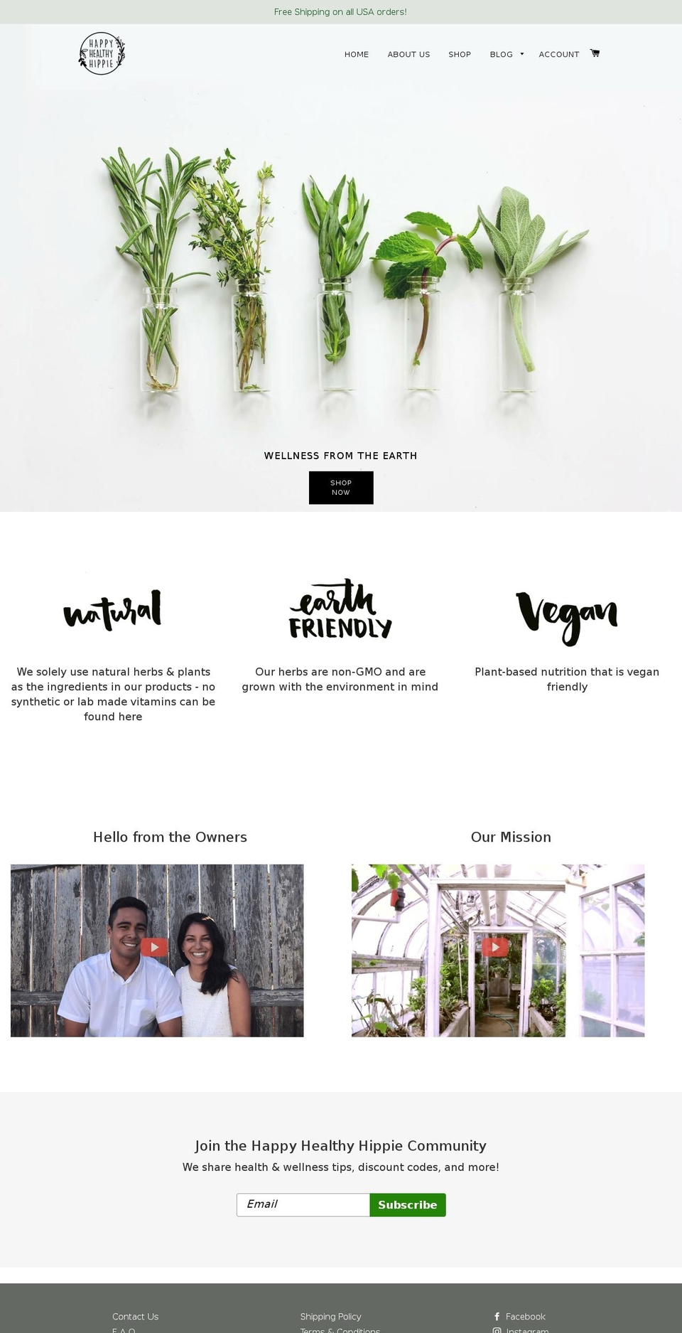 Main Website Shopify theme site example happyhealthyhippieco.com