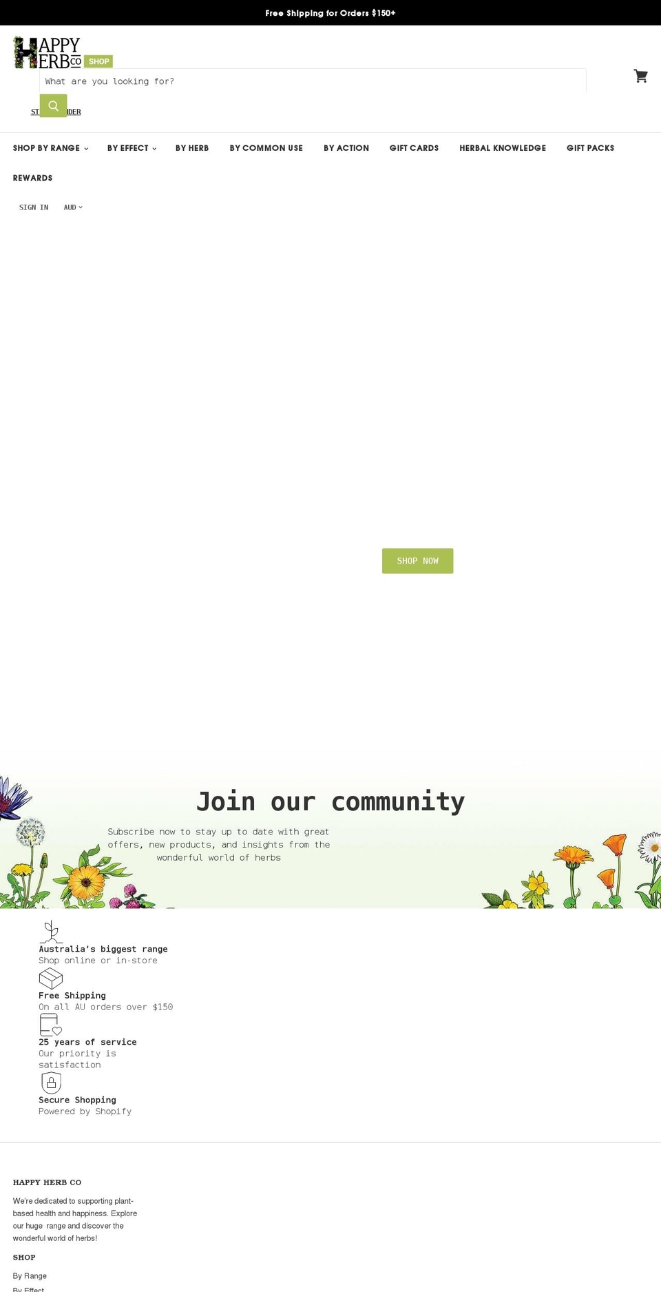 happyherbshop.com.au shopify website screenshot