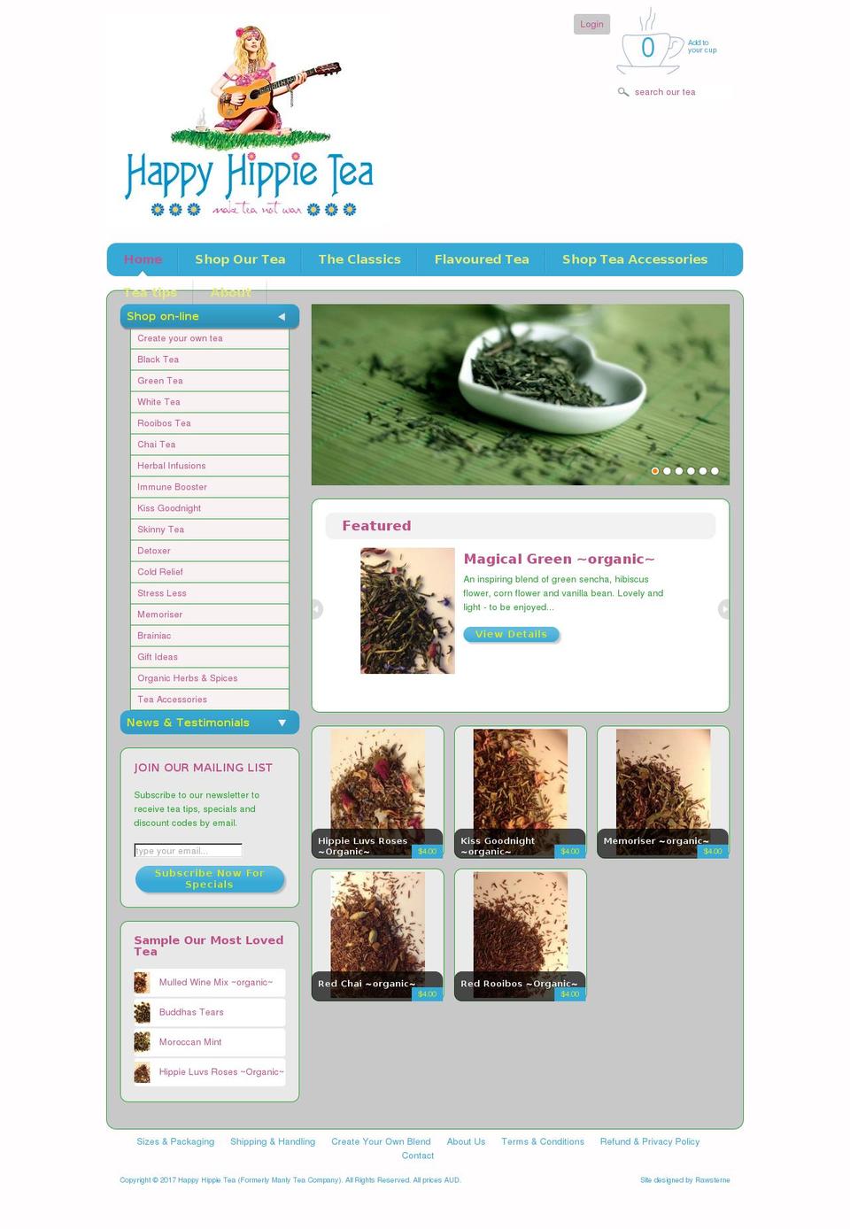 happyhippietea.com shopify website screenshot