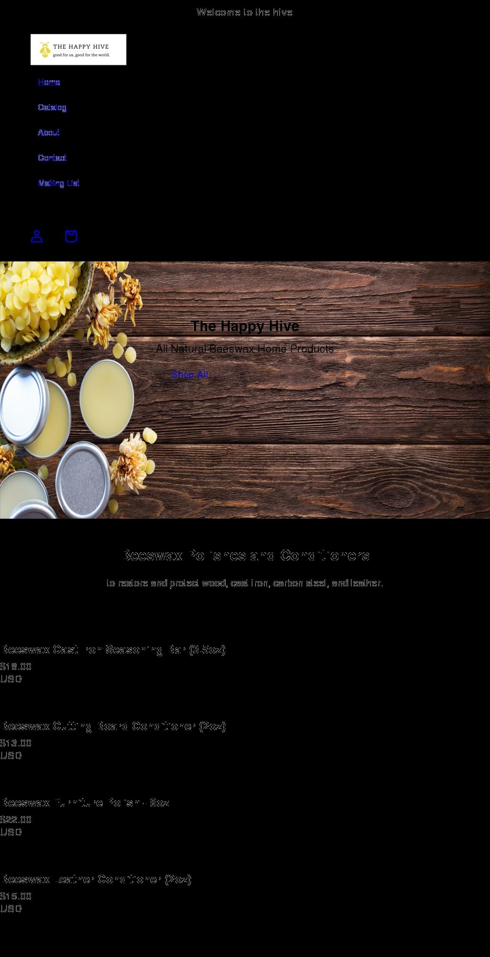 happyhivevt.com shopify website screenshot