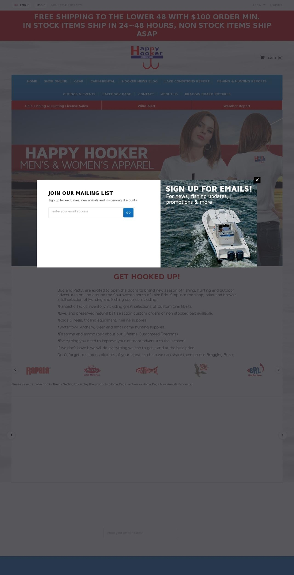 happyhookeroutdoors.com shopify website screenshot