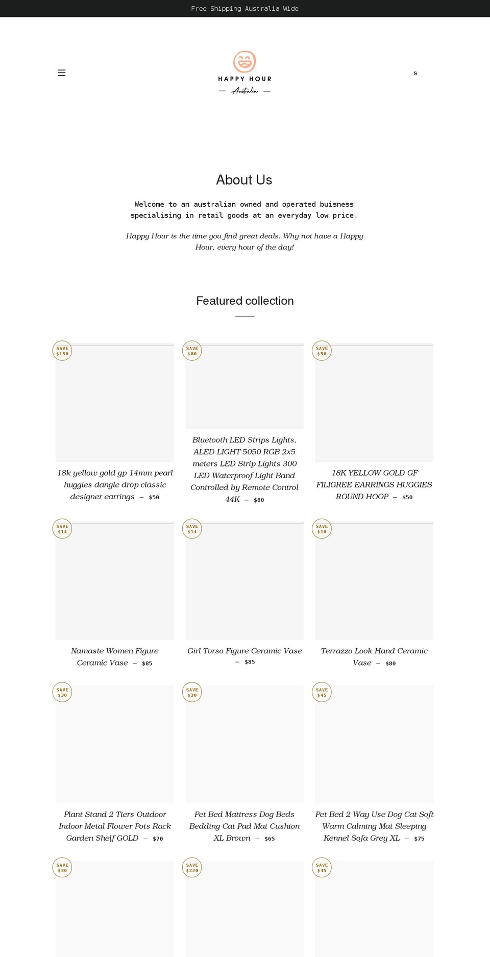 happyhouraustralia.com shopify website screenshot