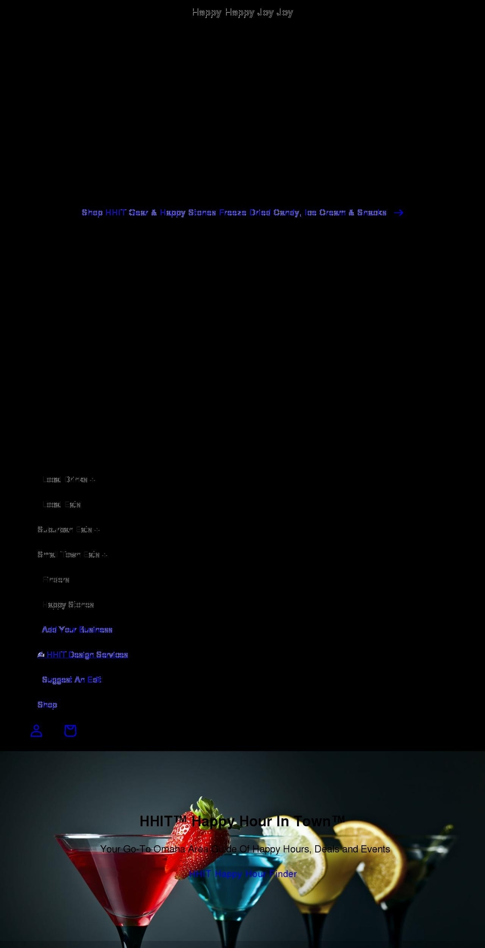 happyhourintown.com shopify website screenshot