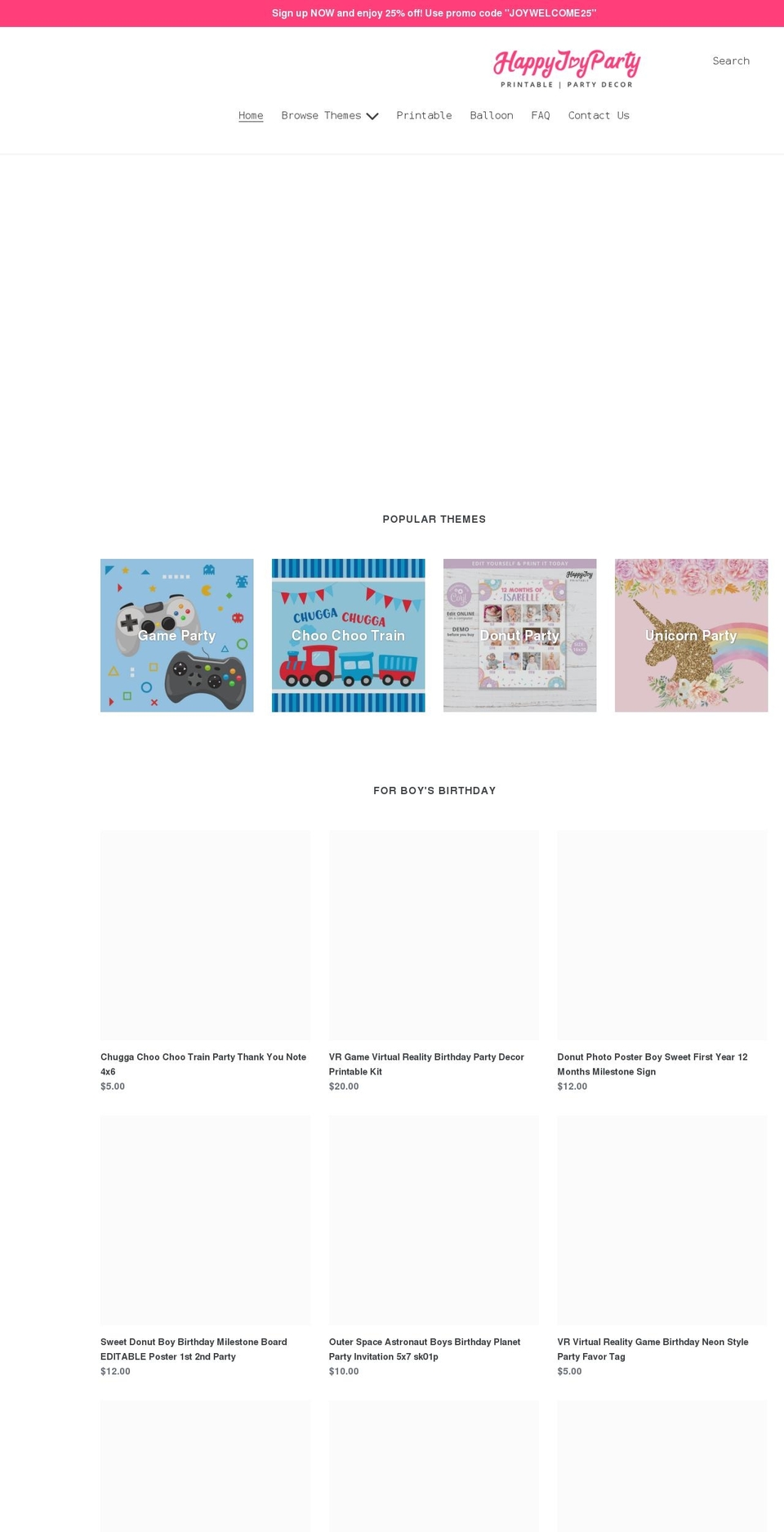 happyjoyparty.com shopify website screenshot