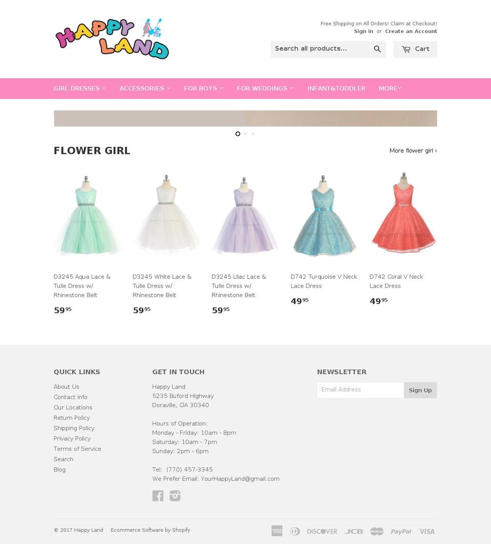 happylanddress.com shopify website screenshot