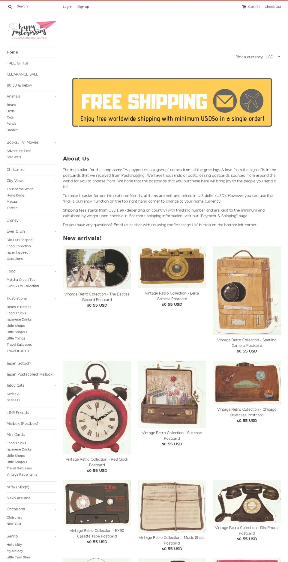 happypostcrossingshop.com — Shopify storefront screenshot