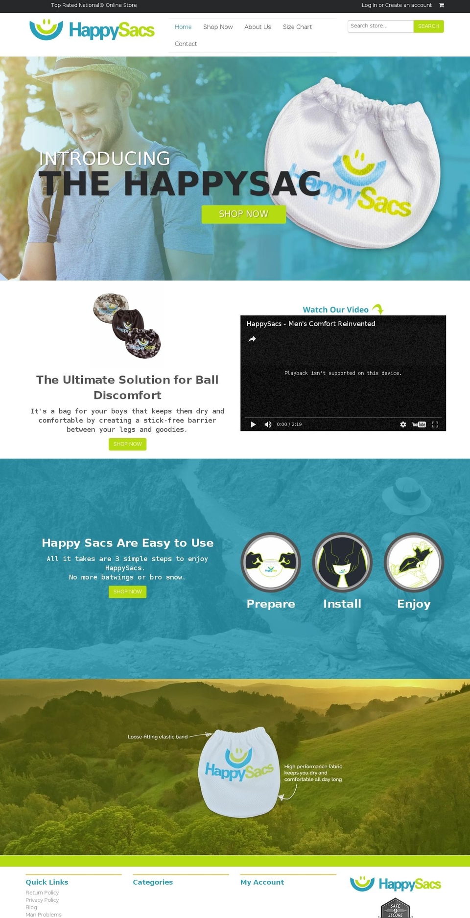 happysacs.com shopify website screenshot