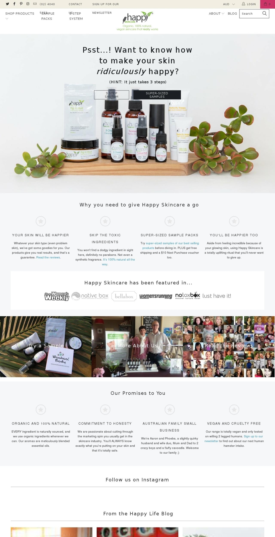 happyskincare.com.au shopify website screenshot