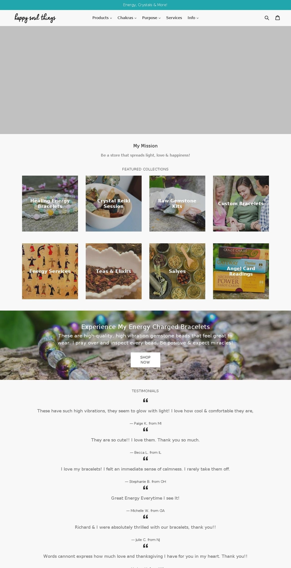happysoulthings.com — Shopify storefront screenshot