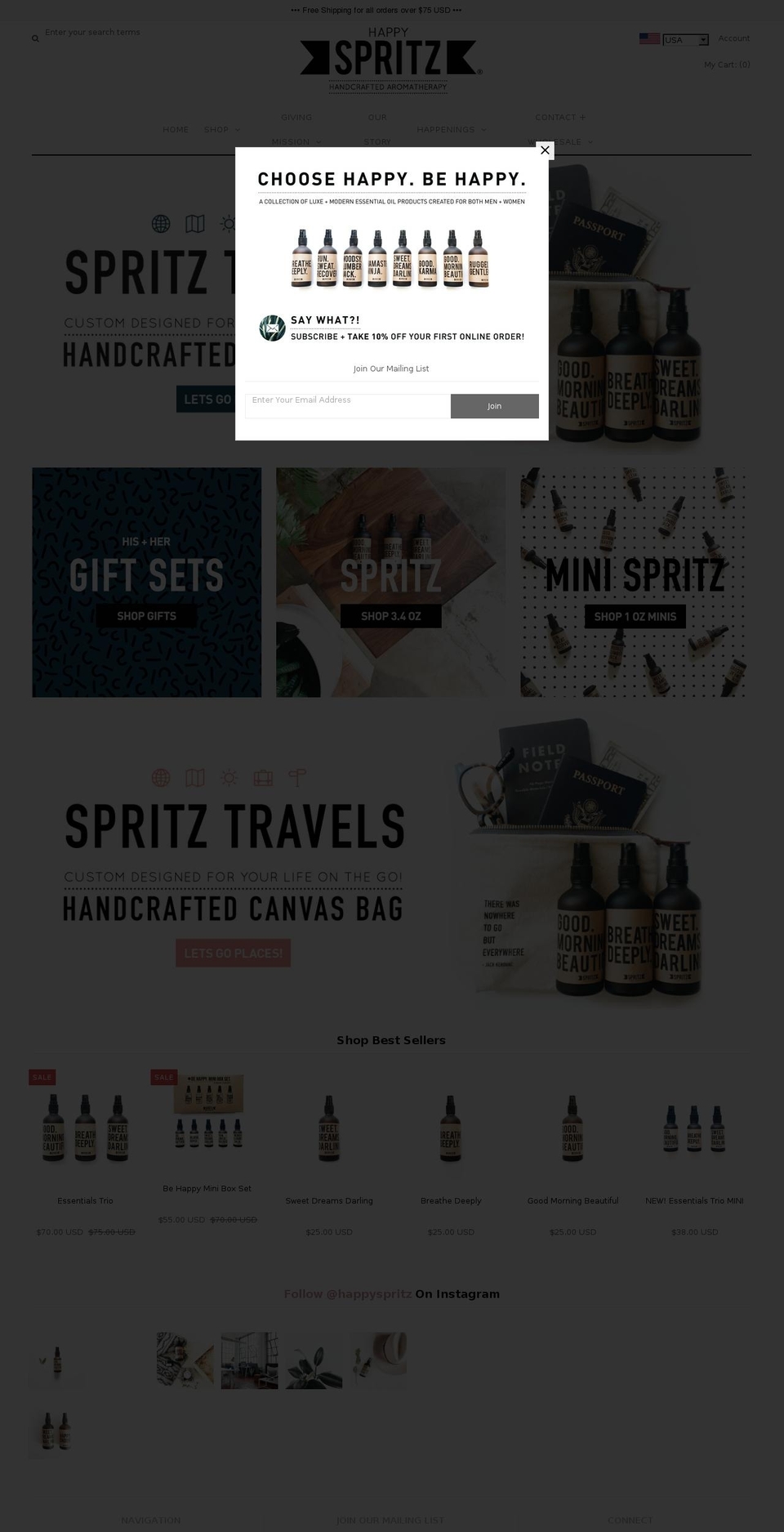 happyspritz.com shopify website screenshot