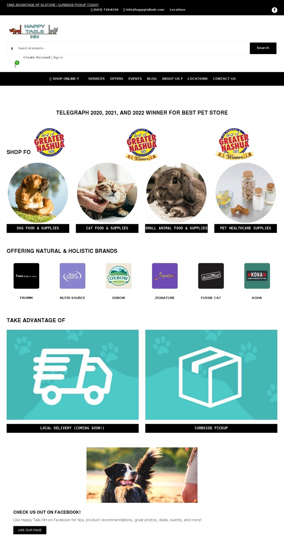 Nucleus Shopify theme site example happytailsnh.com