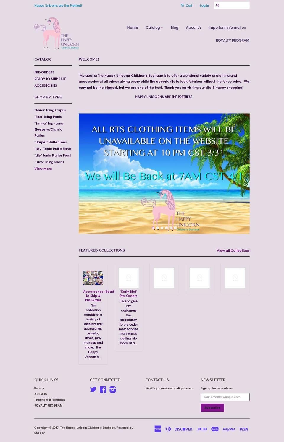 happyunicornboutique.com shopify website screenshot