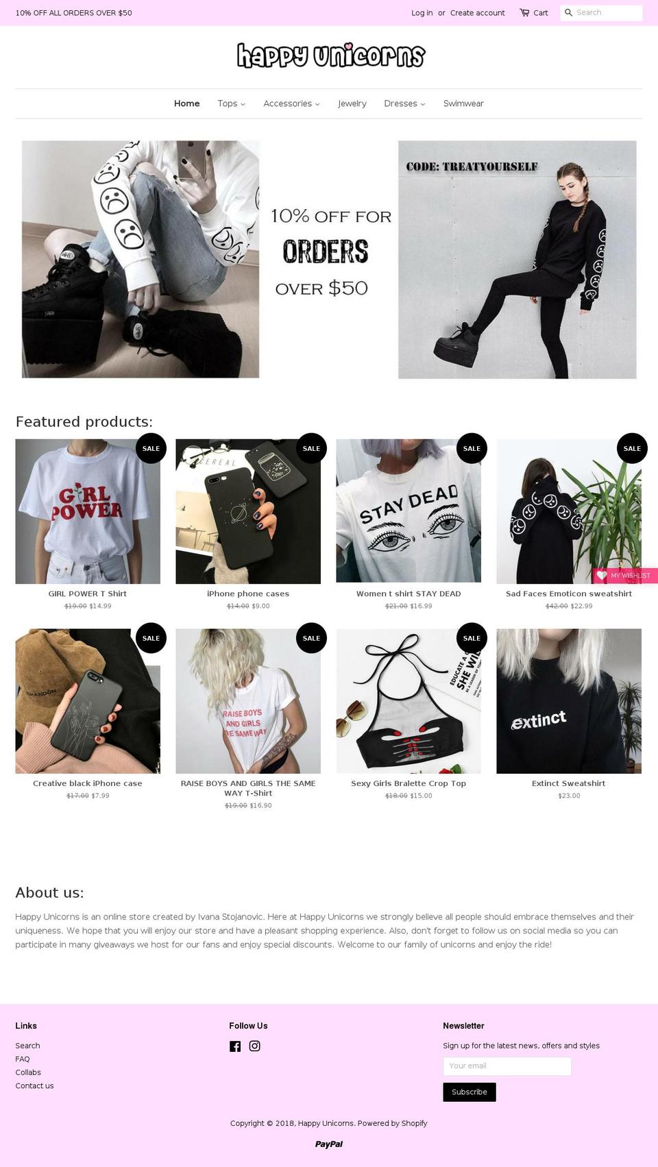 happyunicorns.net shopify website screenshot