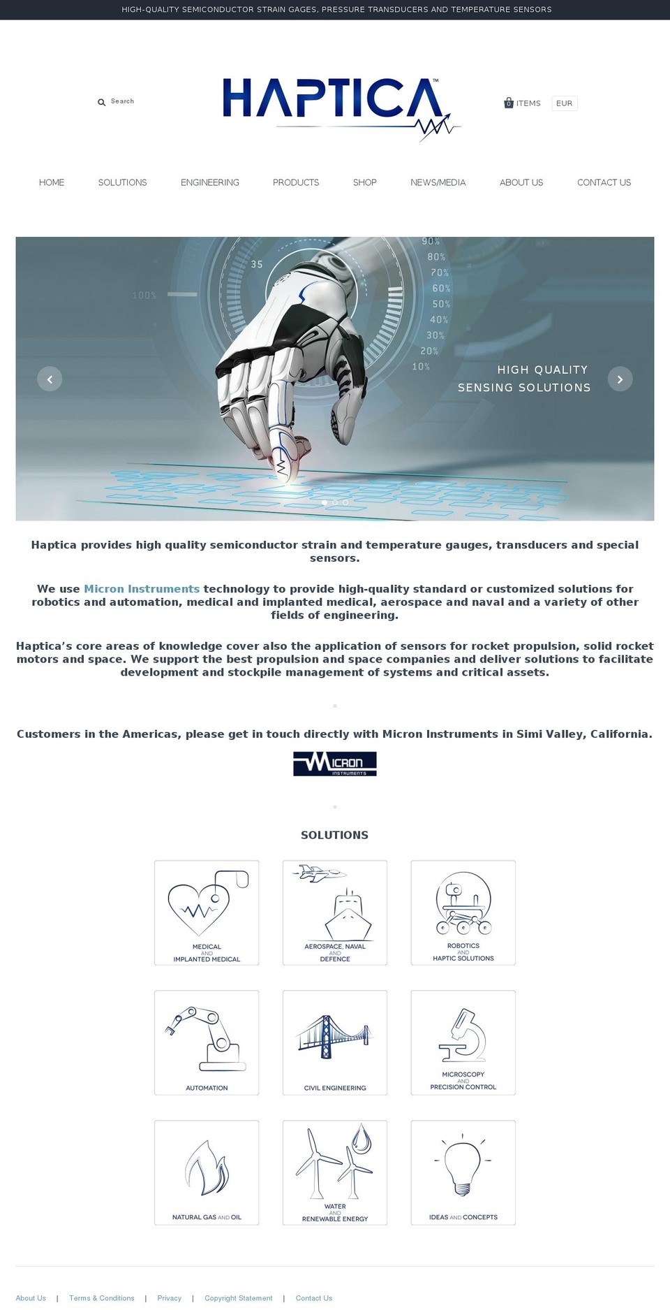 hapticasensing.com — Shopify storefront screenshot