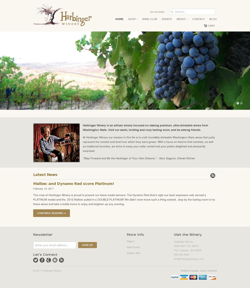 harbingerwinery.com shopify website screenshot
