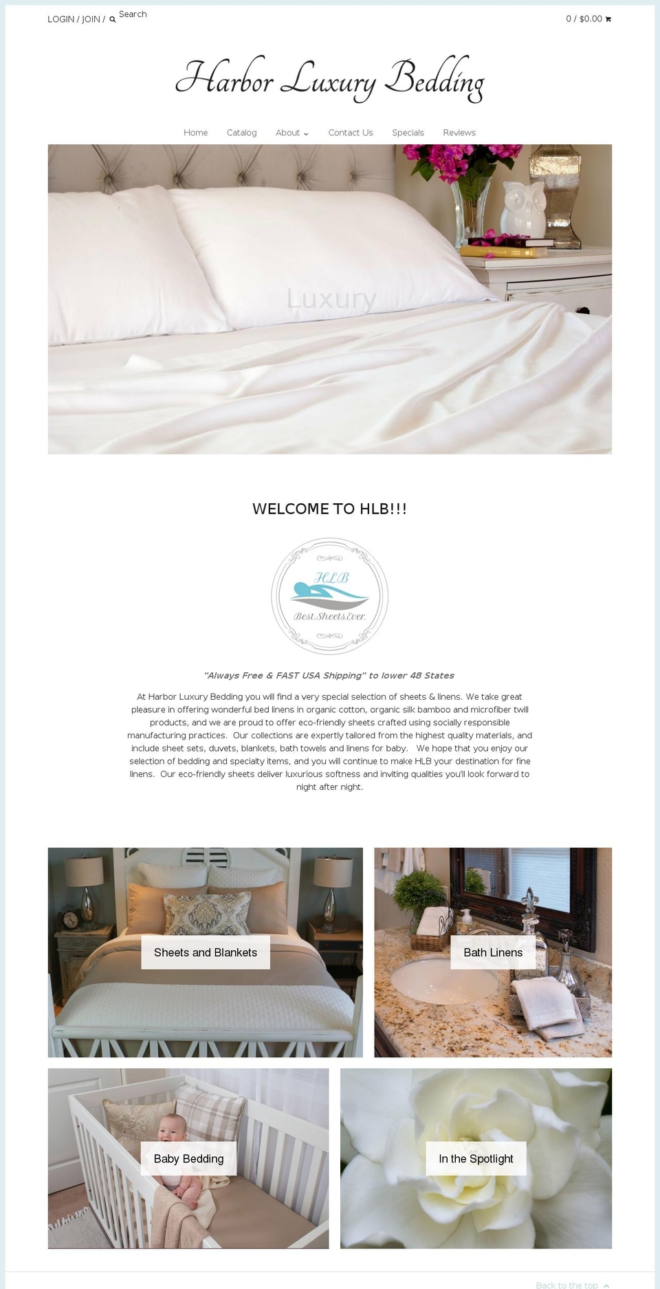 harborluxurybedding.com shopify website screenshot