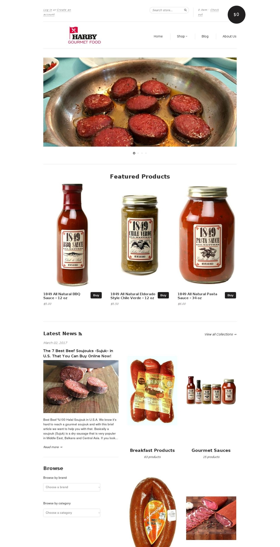 harbygourmetfood.com shopify website screenshot