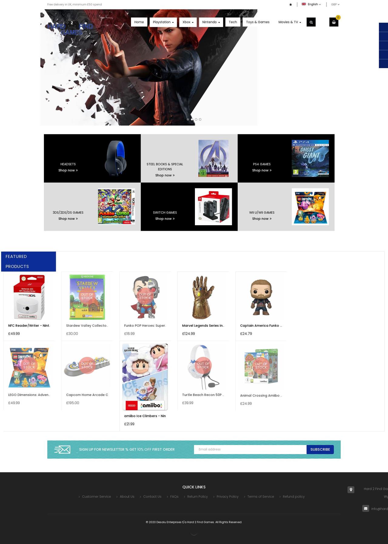 hard2findgames.com shopify website screenshot