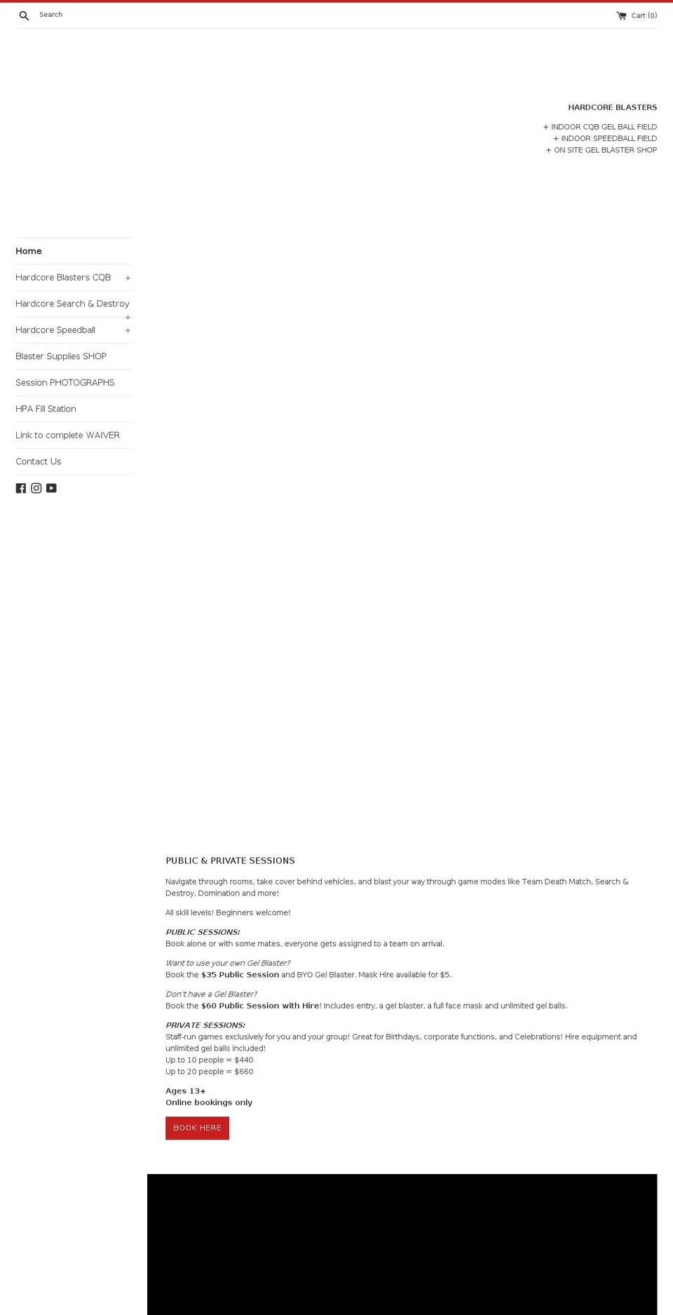 hardcoreblasters.com.au shopify website screenshot