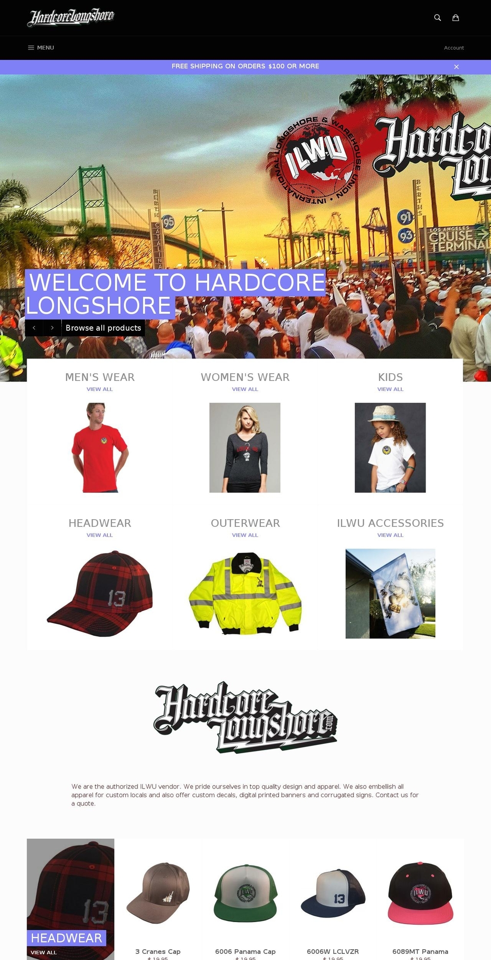 hardcorelongshore.com shopify website screenshot