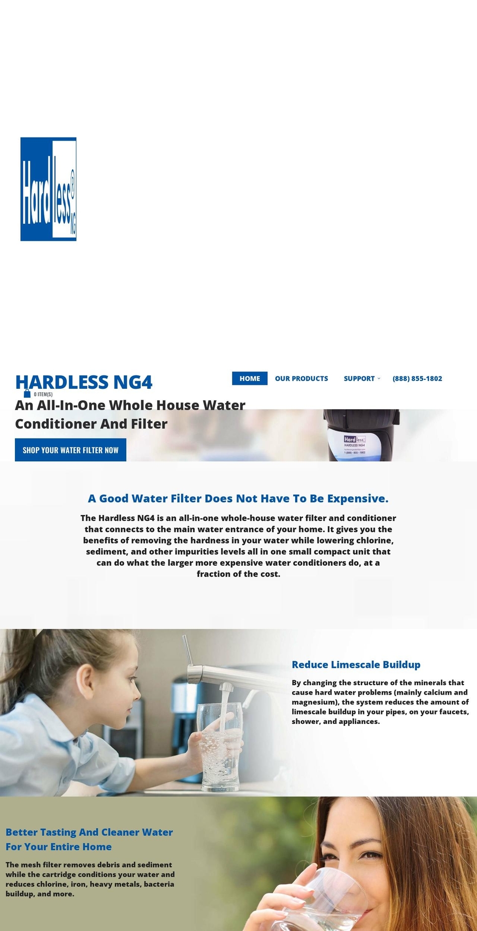 hardlessngwaterfilter.com shopify website screenshot
