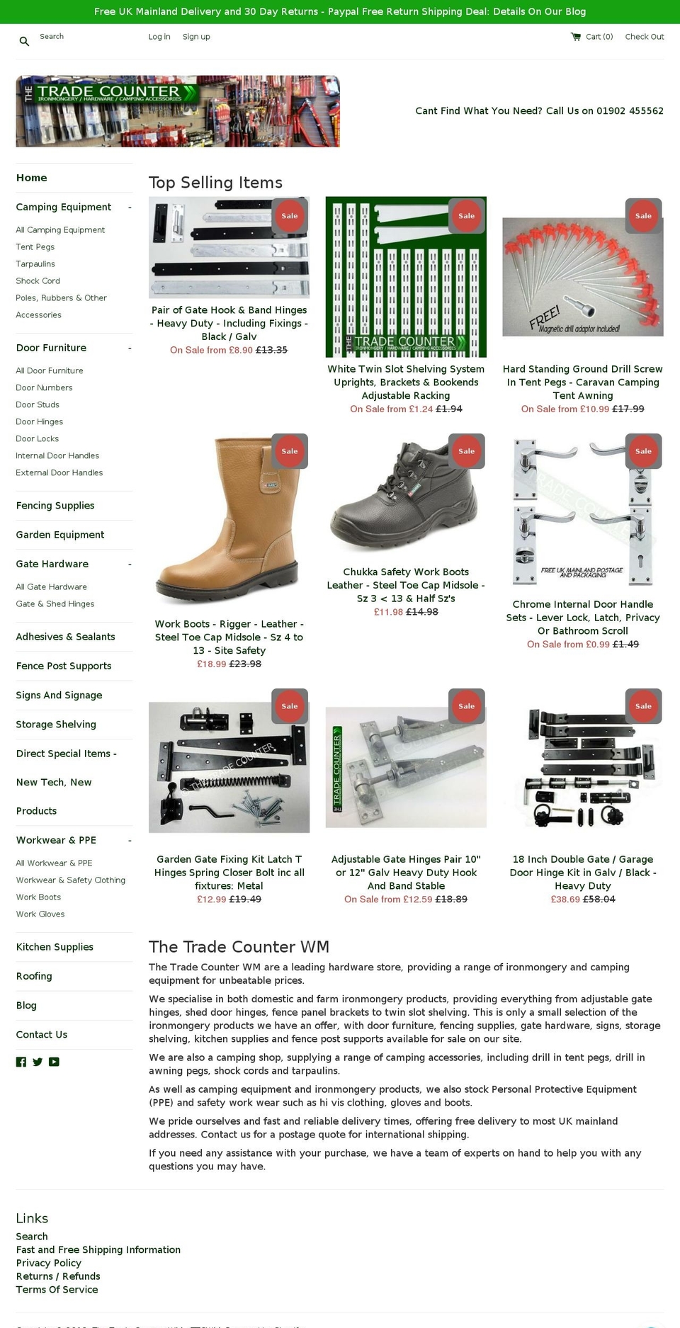 hardware-ironmongery-shelving-workwear-camping-ttcwm.com — Shopify storefront screenshot