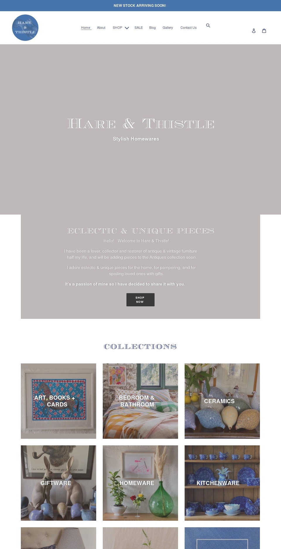 hareandthistle.com.au shopify website screenshot