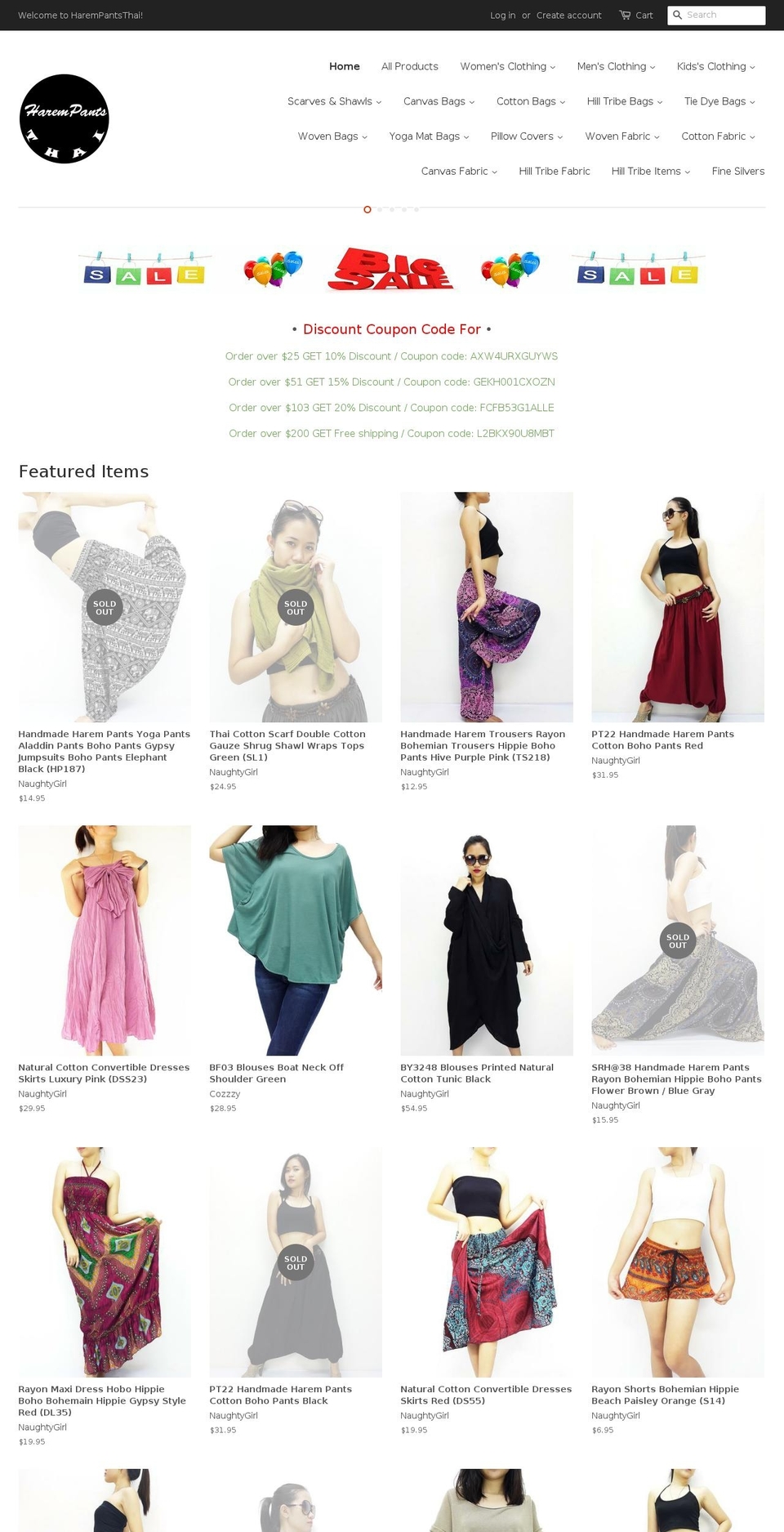 harempantsthai.com shopify website screenshot