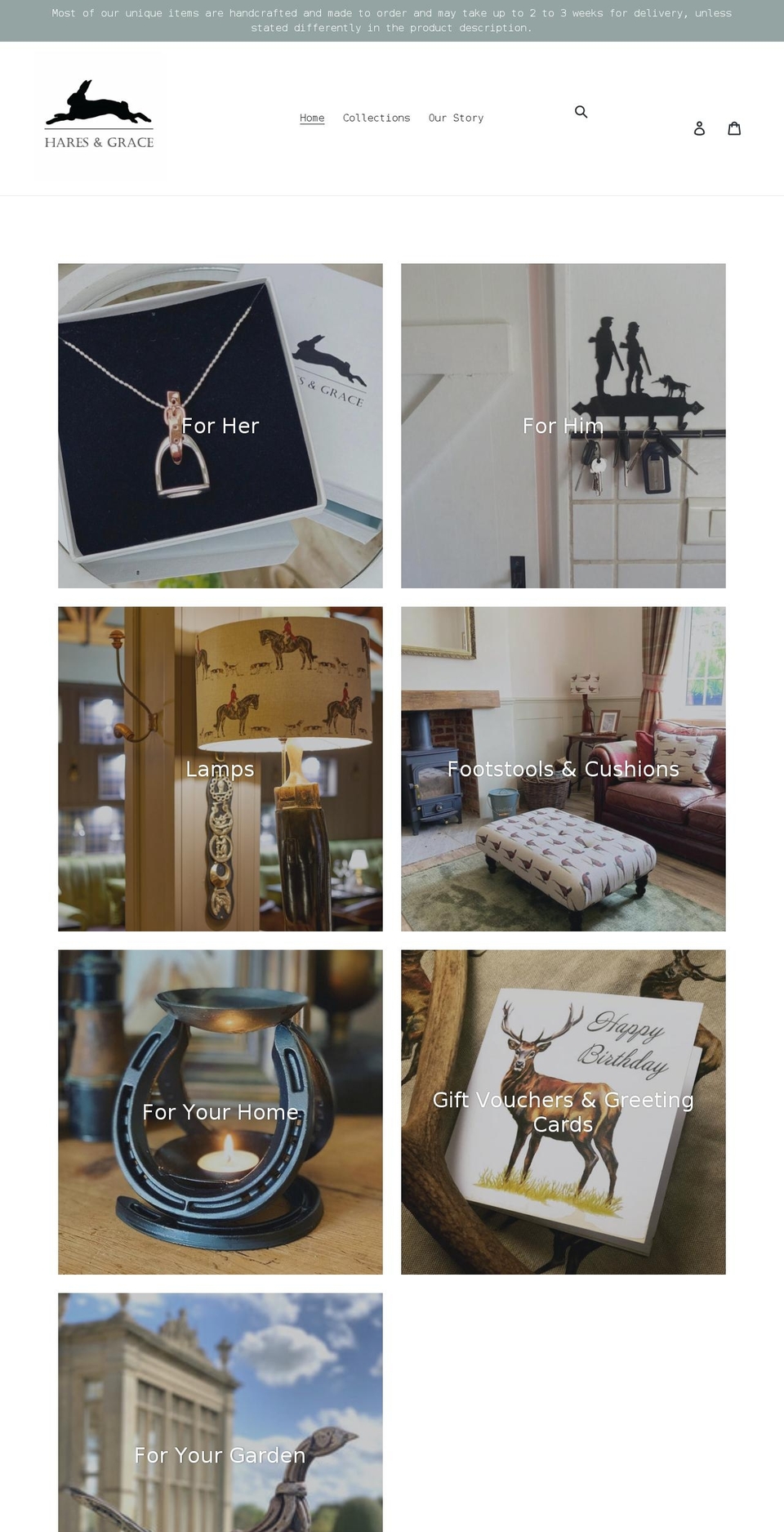 haresandgrace.com shopify website screenshot