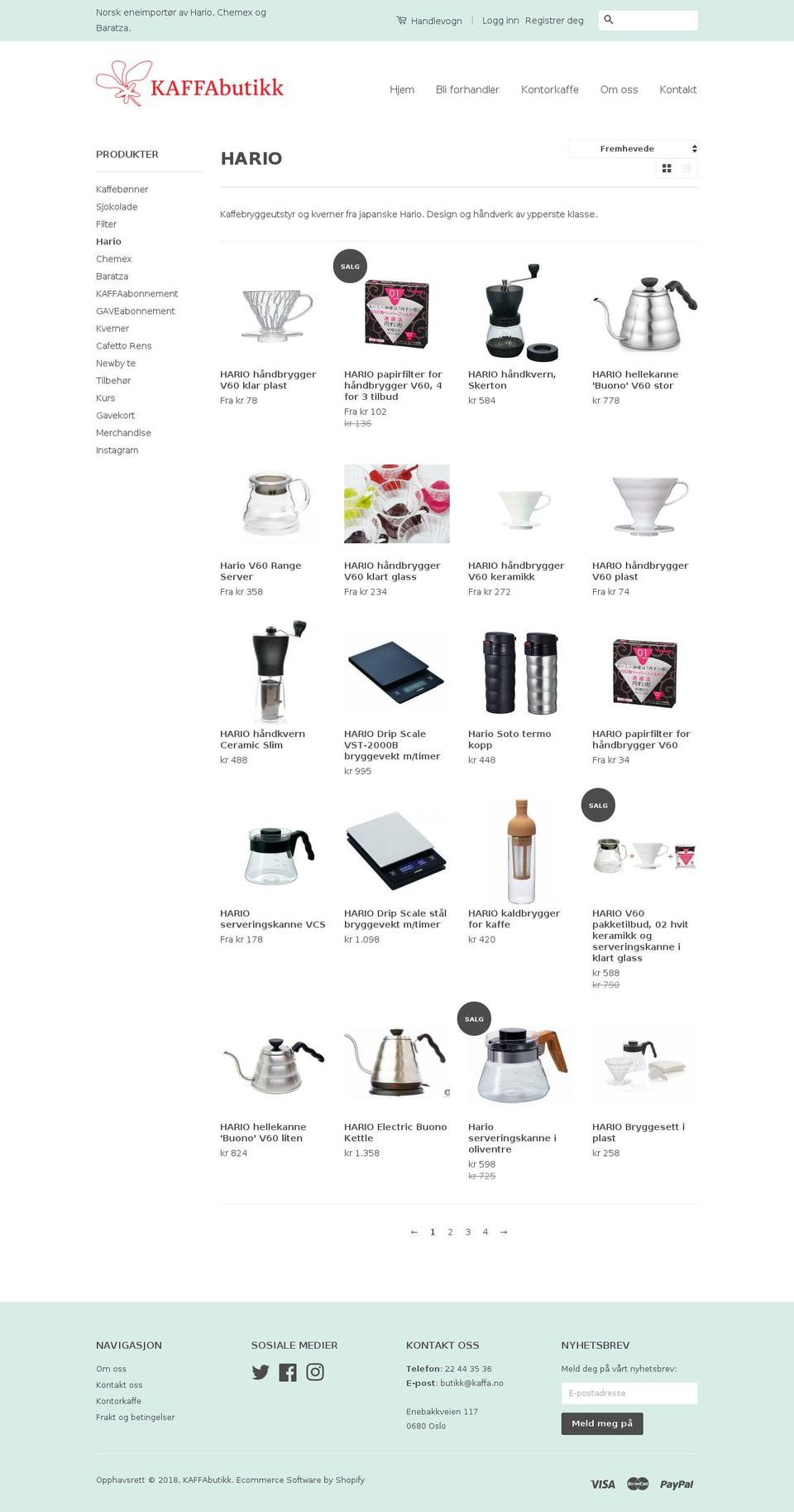 hario.no shopify website screenshot