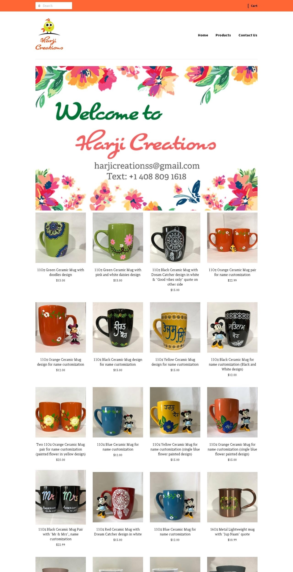 harjicreations.com — Shopify storefront screenshot