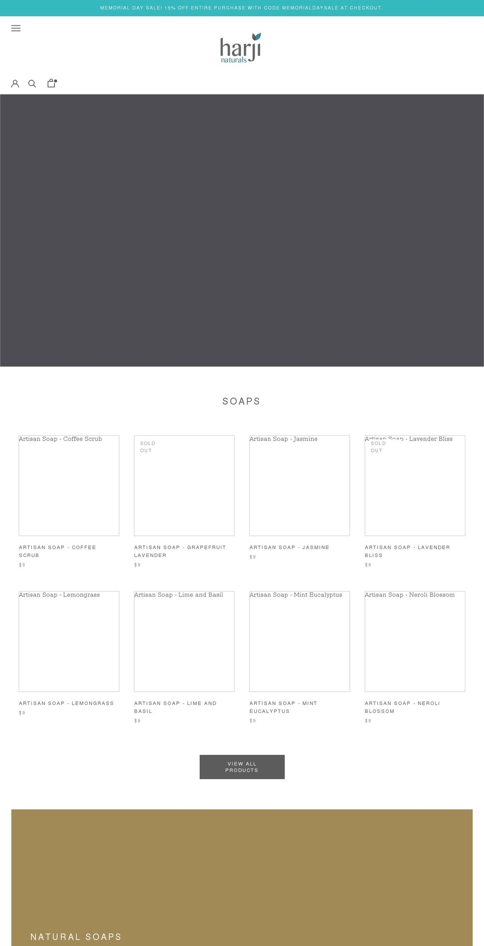 harjinaturals.com — Shopify storefront screenshot