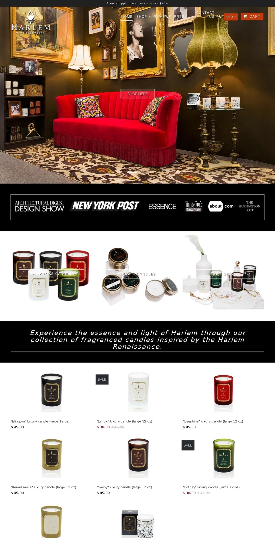 harlemcandlecompany.com shopify website screenshot