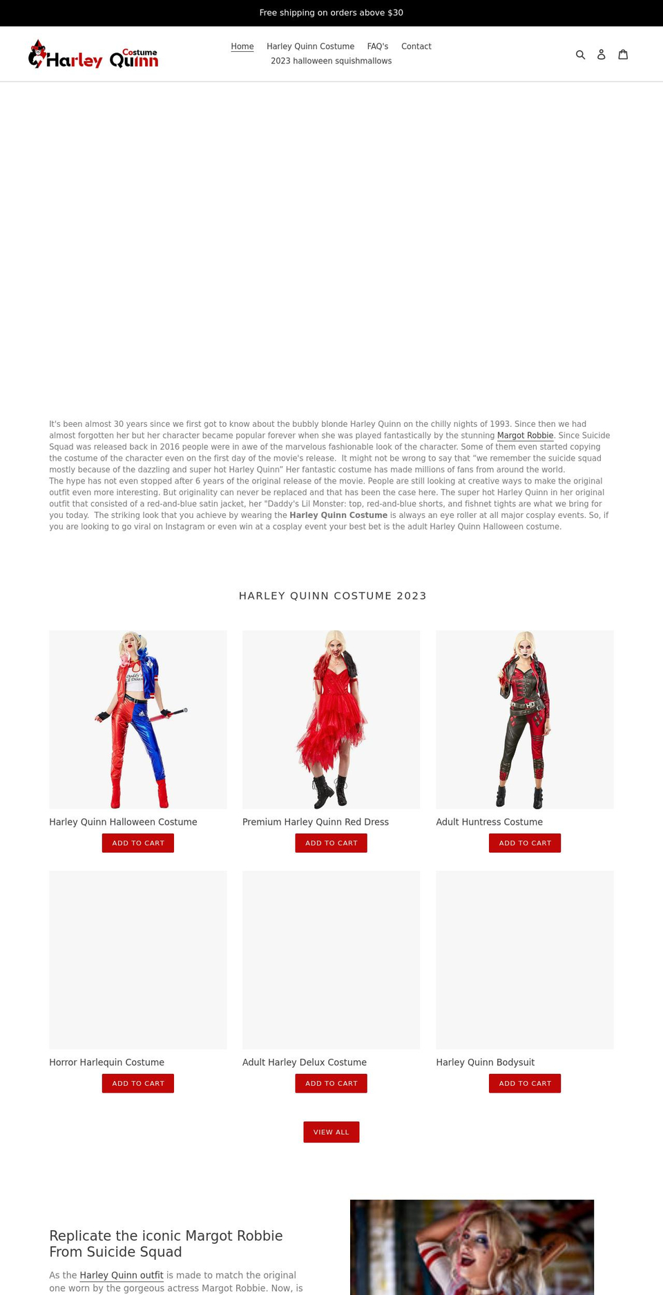 harleyquinncostume.com shopify website screenshot