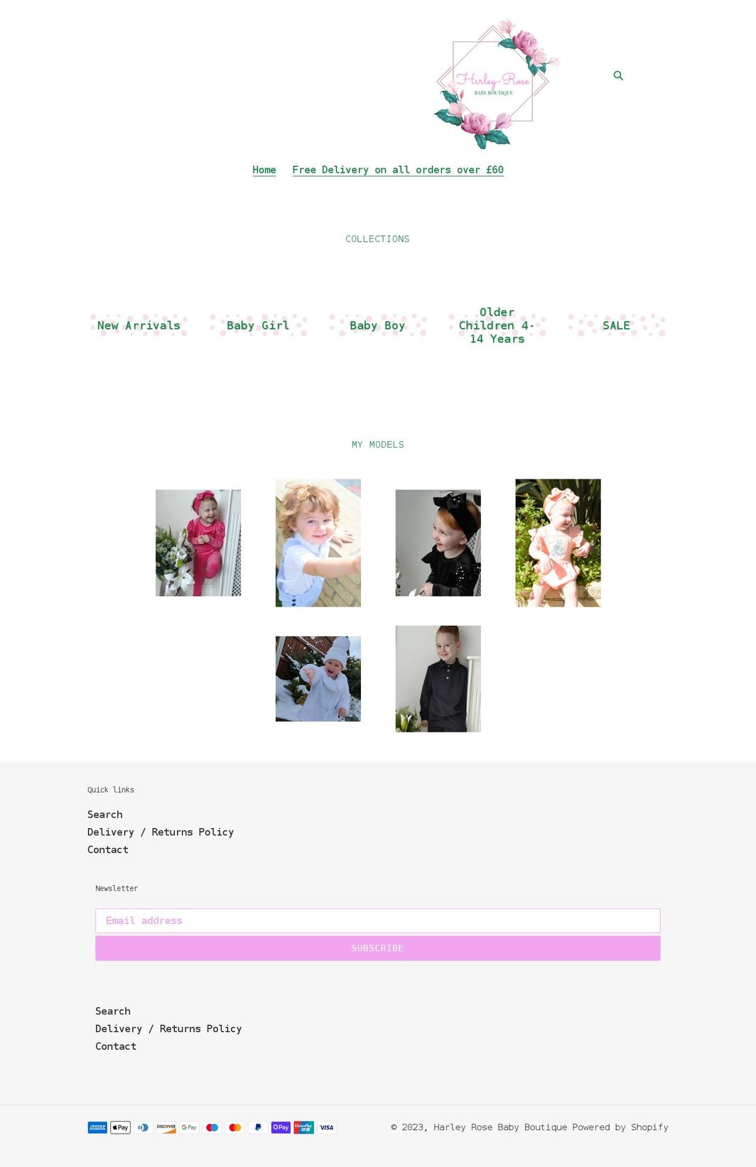 harleyrosebabyboutique.com shopify website screenshot
