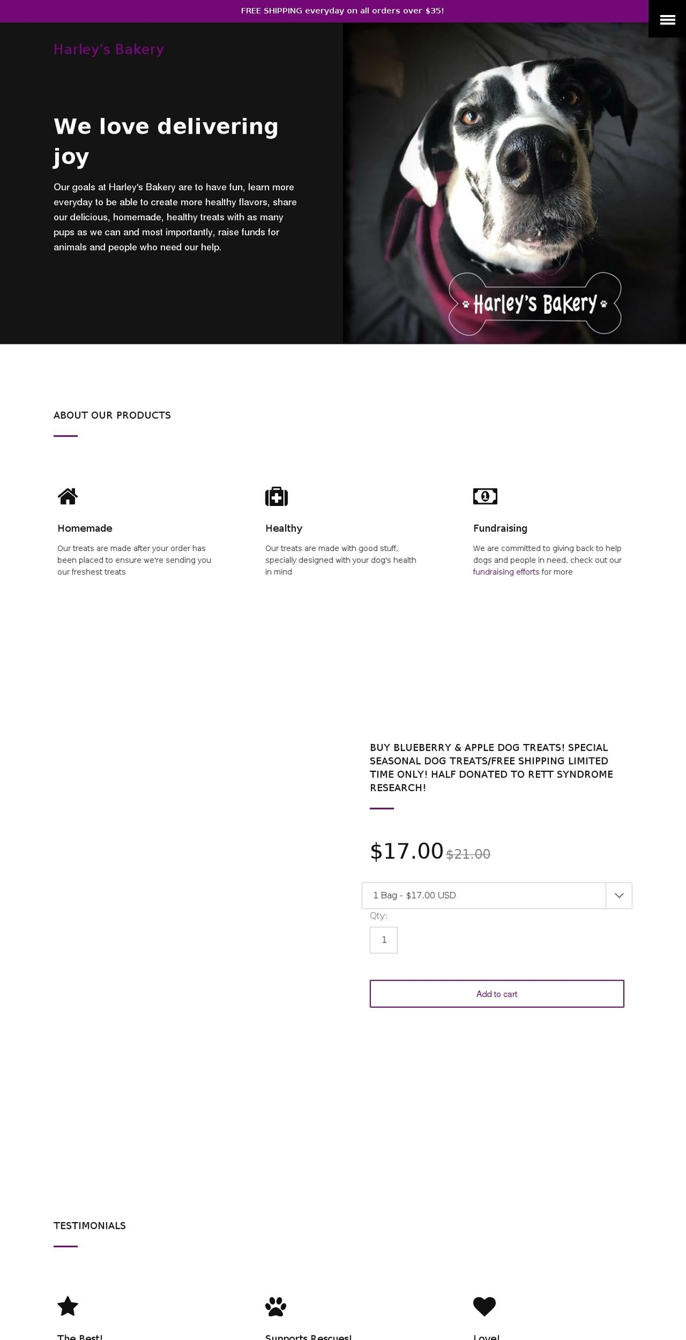 harleysbakery.com — Shopify storefront screenshot