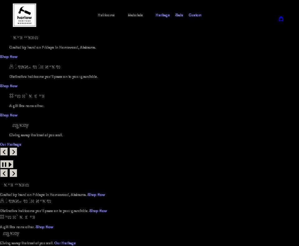 harlowheritageworkshop.com shopify website screenshot