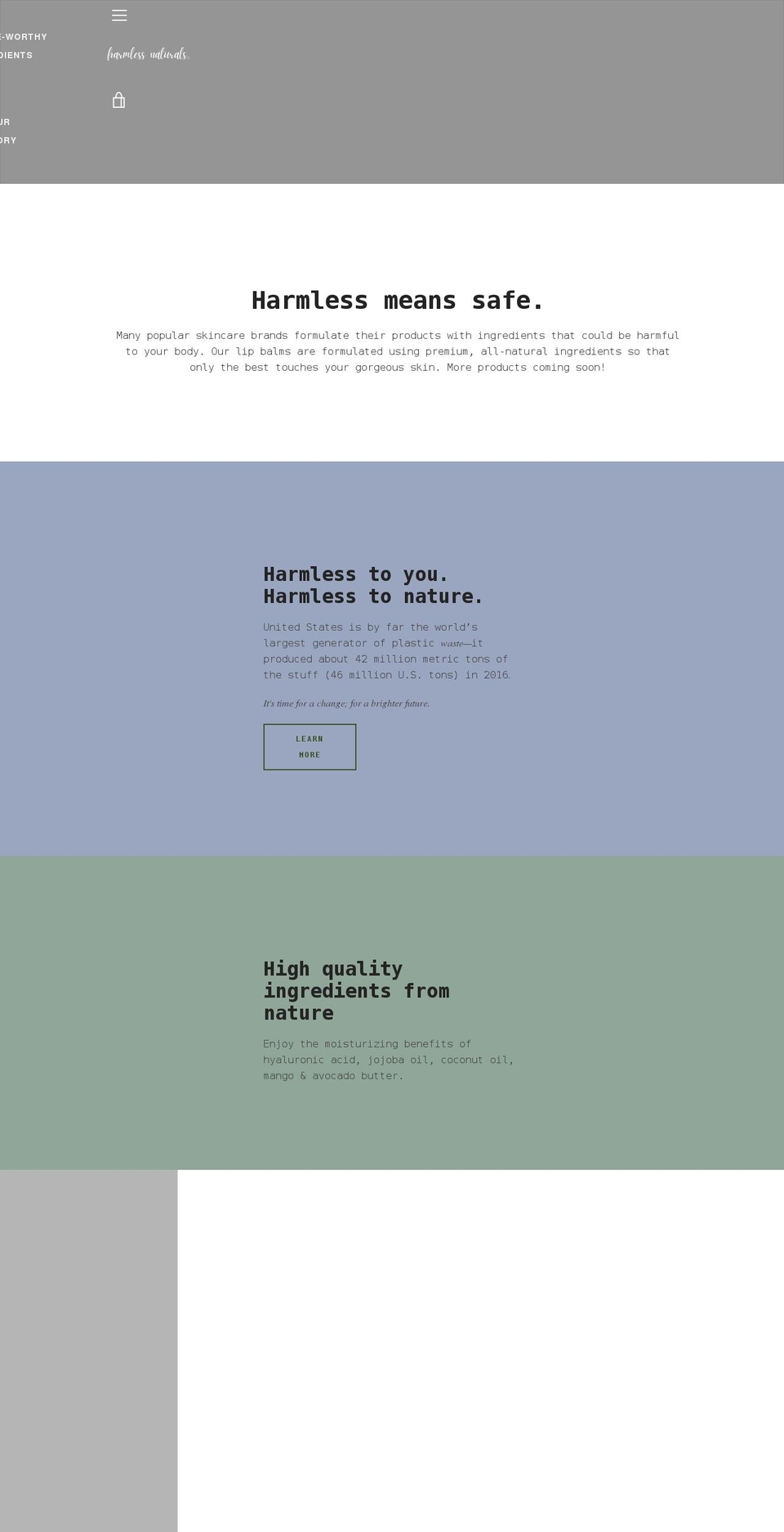 harmlessnaturals.com shopify website screenshot