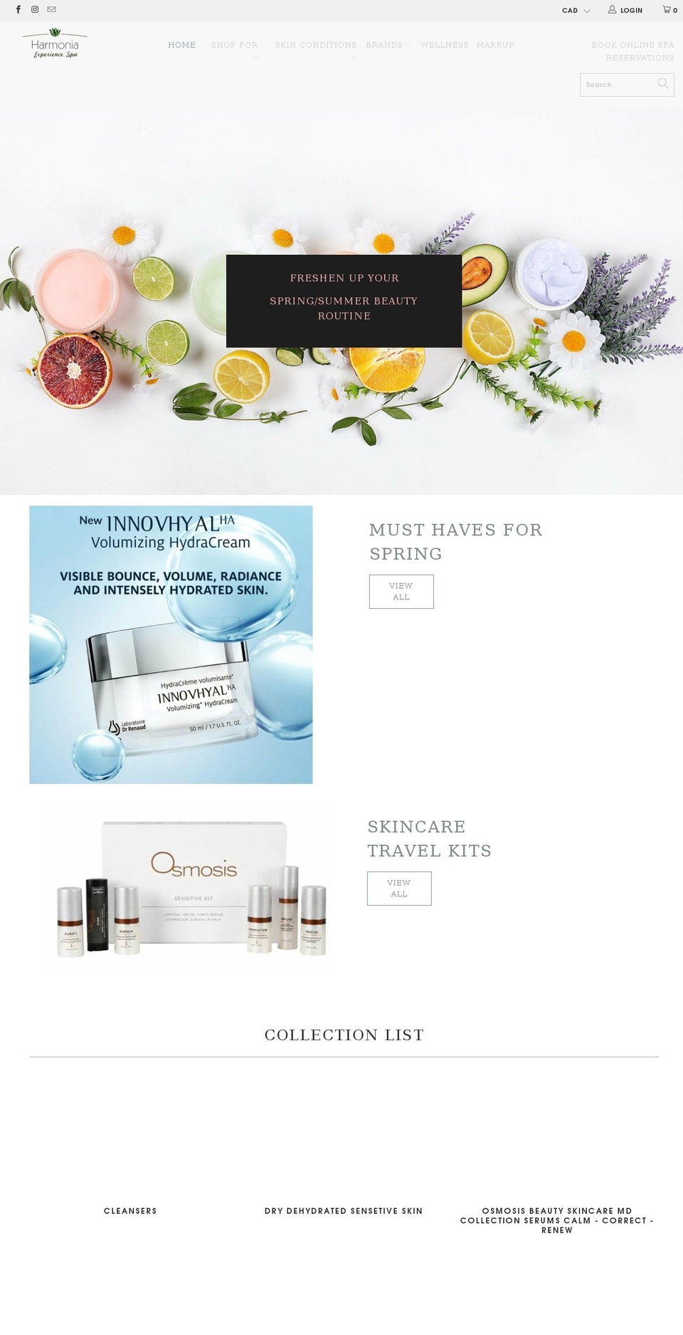 harmoniaspaestore.ca shopify website screenshot