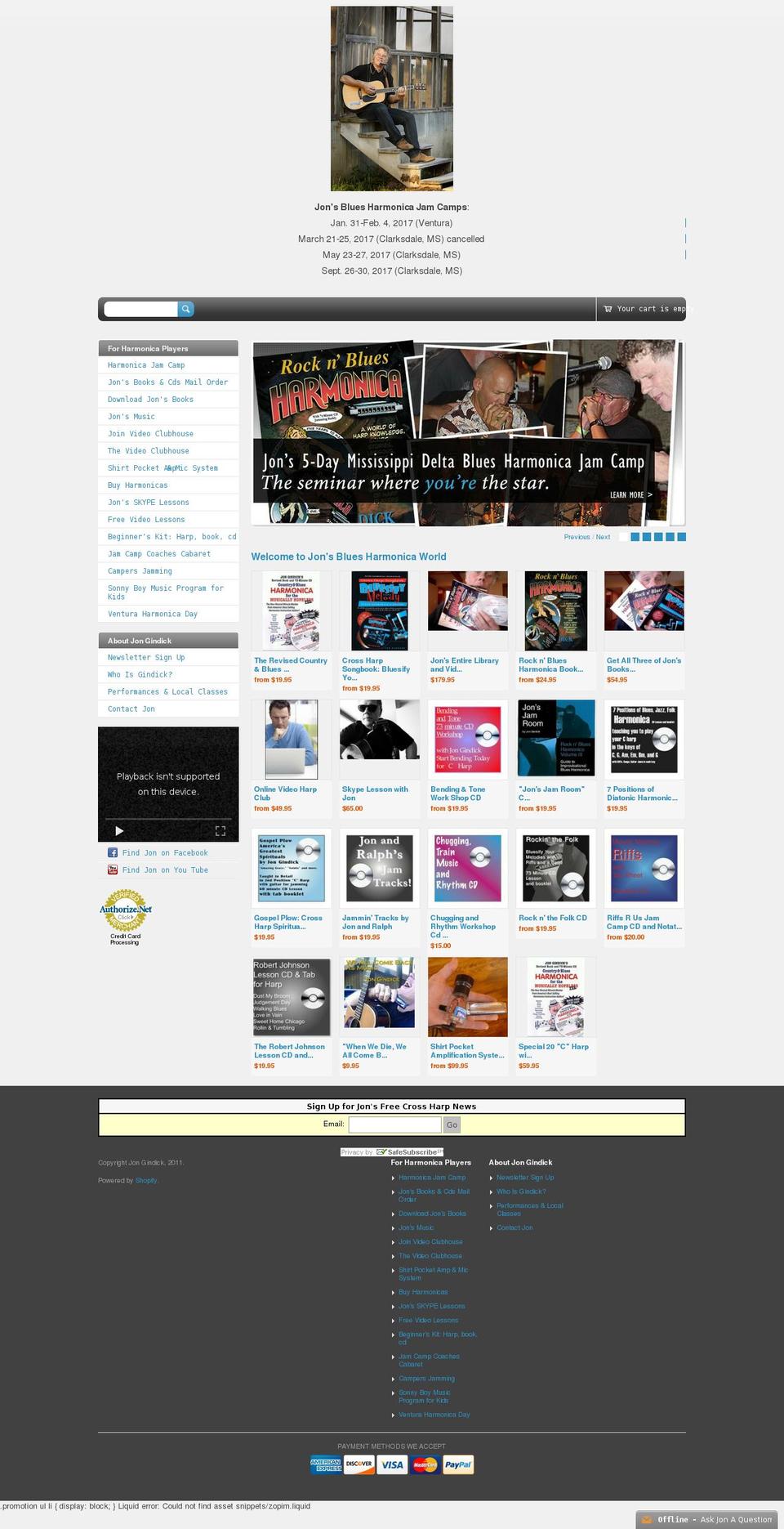 harmonicajamcamp.com shopify website screenshot