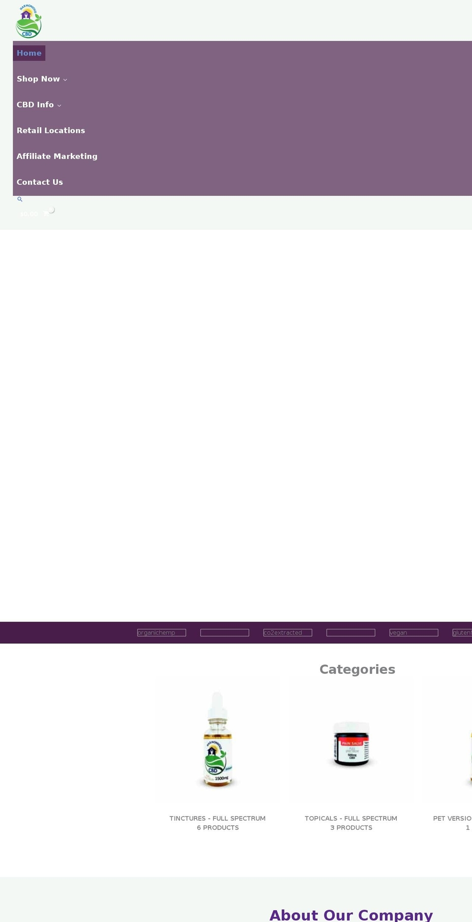 harmoniouscbd.com — Shopify storefront screenshot